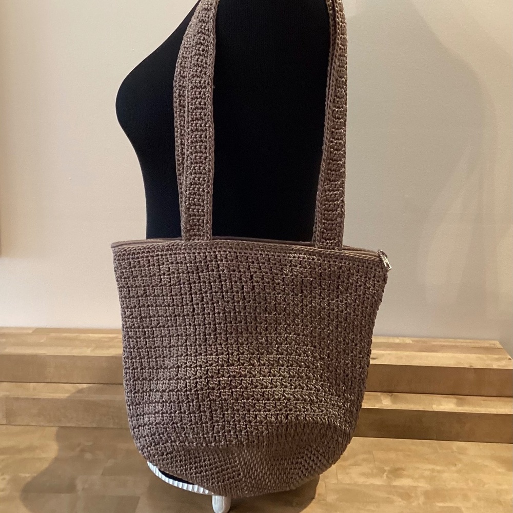 Jacqueline Ferrar Mocha Colored Crocheted Lined Shoulder Bag